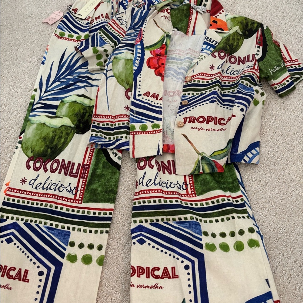 Rachel Zoe beach tropical pants and top two piece set